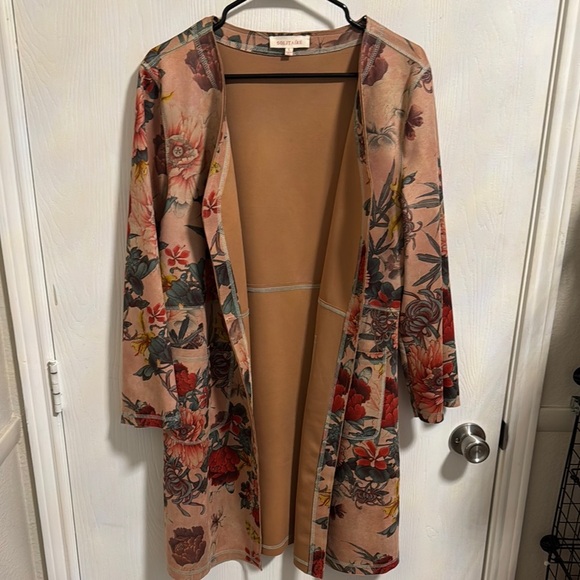 NWOT Solitaire Women’s Large Boho Retro Faux Suede Long Open Jacket Cardigan - Picture 1 of 11